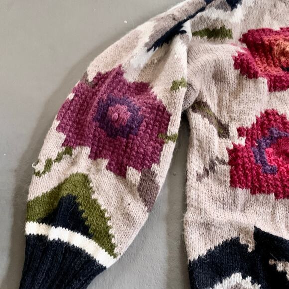 Vintage Handknit Alpaca Wool Floral Grandma Sweater Hallet Medium - Picture 6 of 10